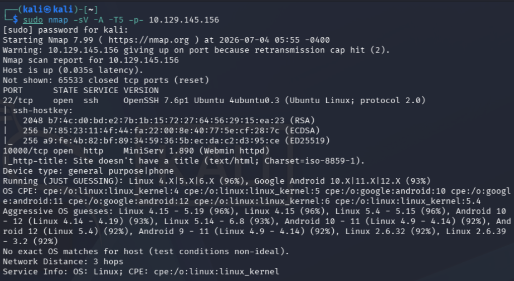 Escaneo inicial de puertos de Nmap